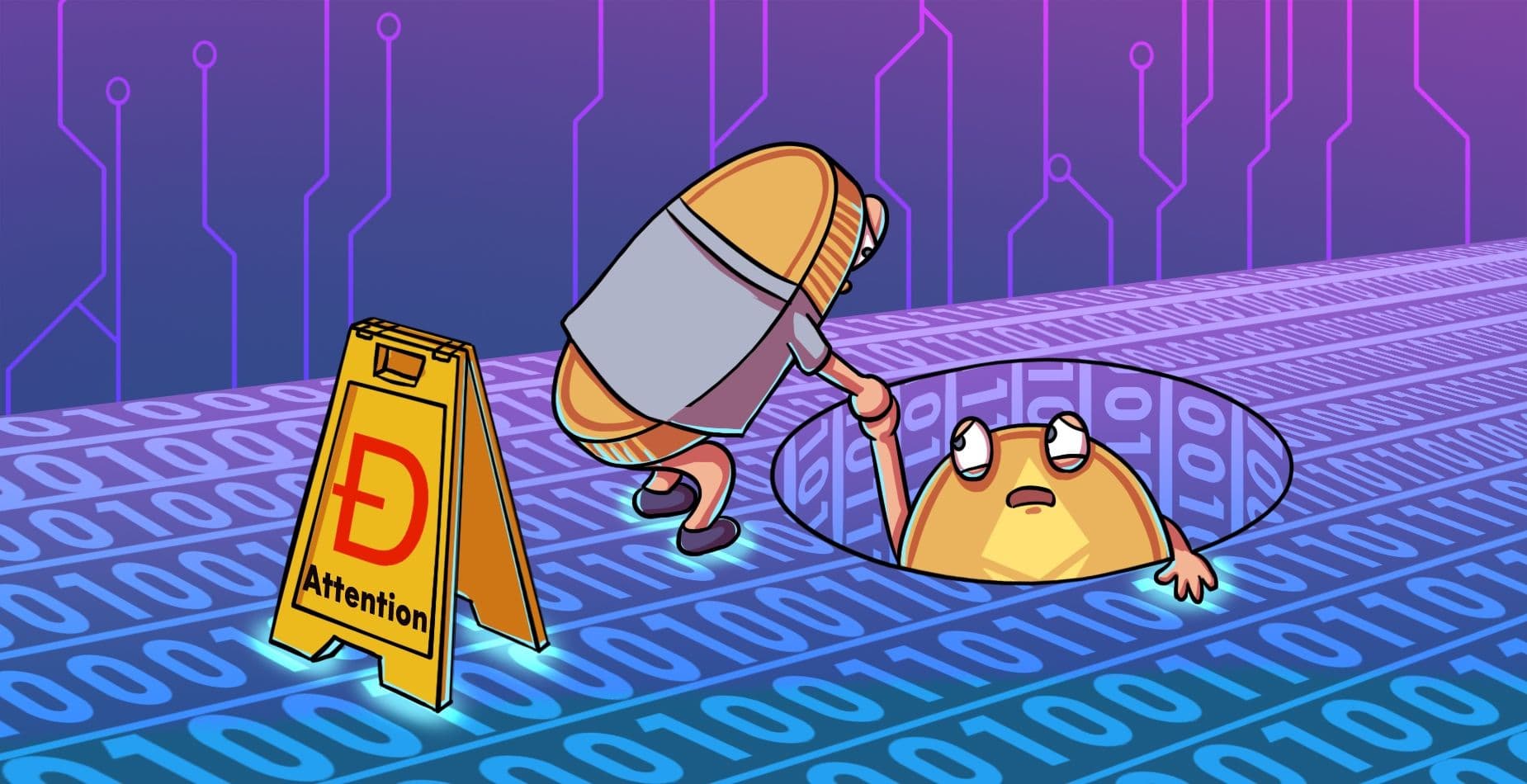 A Coin, that is helping out an Ether coin getting pulled out of a hole.