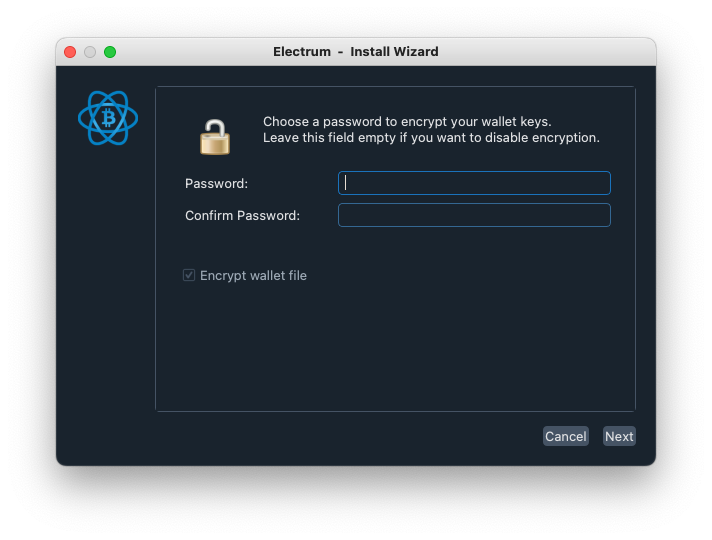Electrum wallet setup password entry