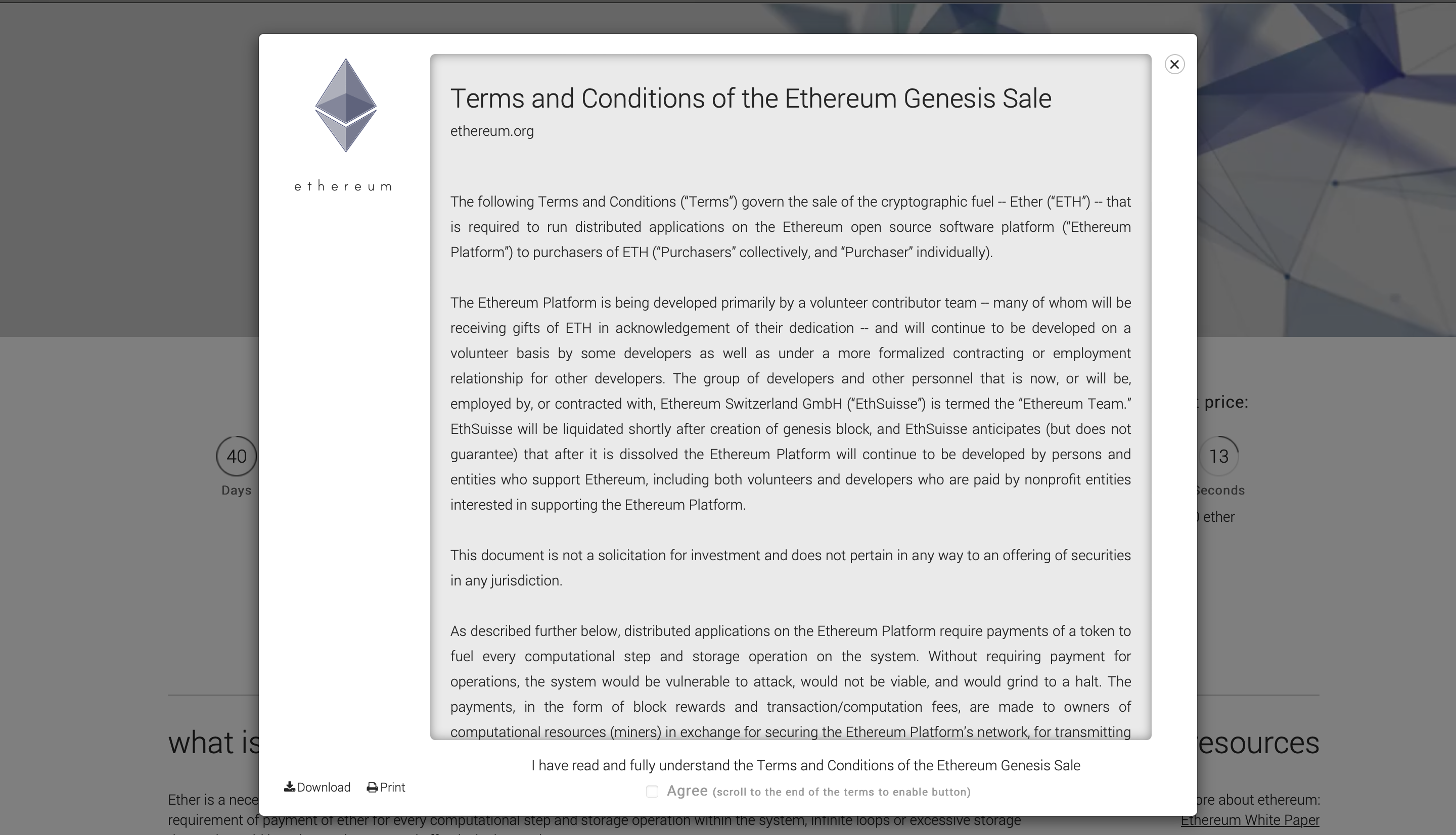 Ethereum presale terms and condiditons