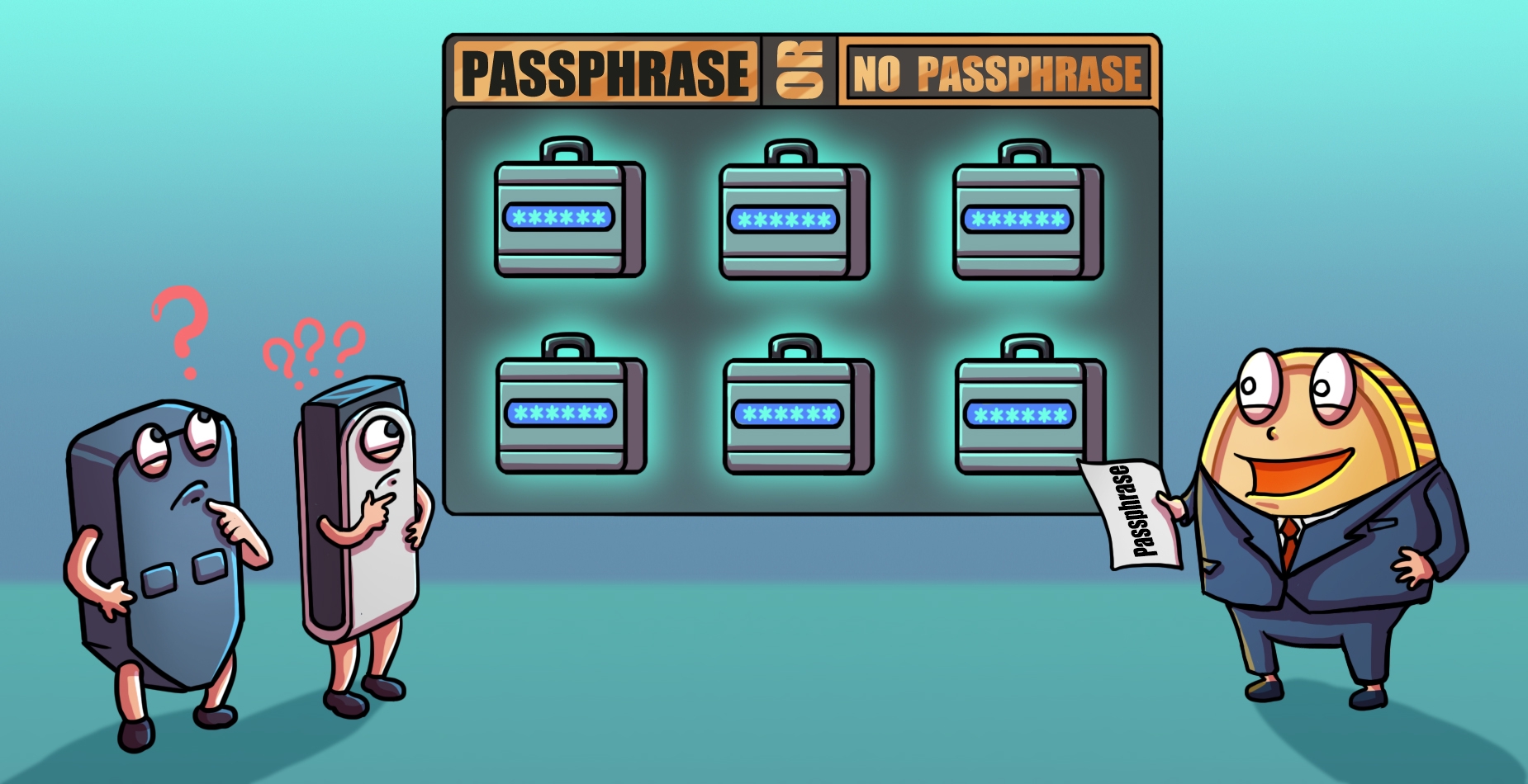 Portefeuille matériel Trezor et tous les portefeuilles différents qui peuvent être dérivés en ajoutant une phrase de passe optionnelle dans un jeu.